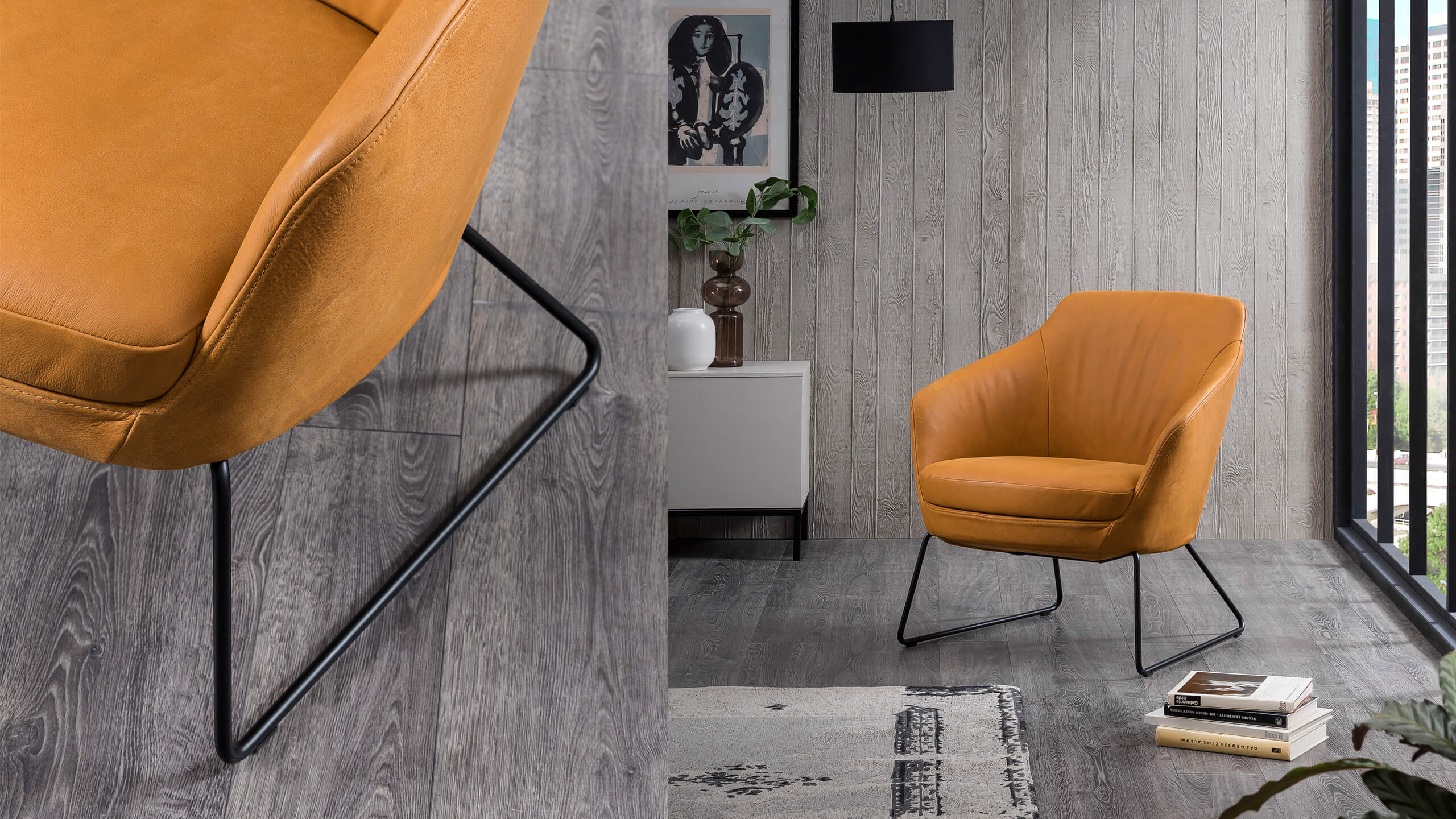 Nora Stuhl auf Kufen schwarz matt mit Details