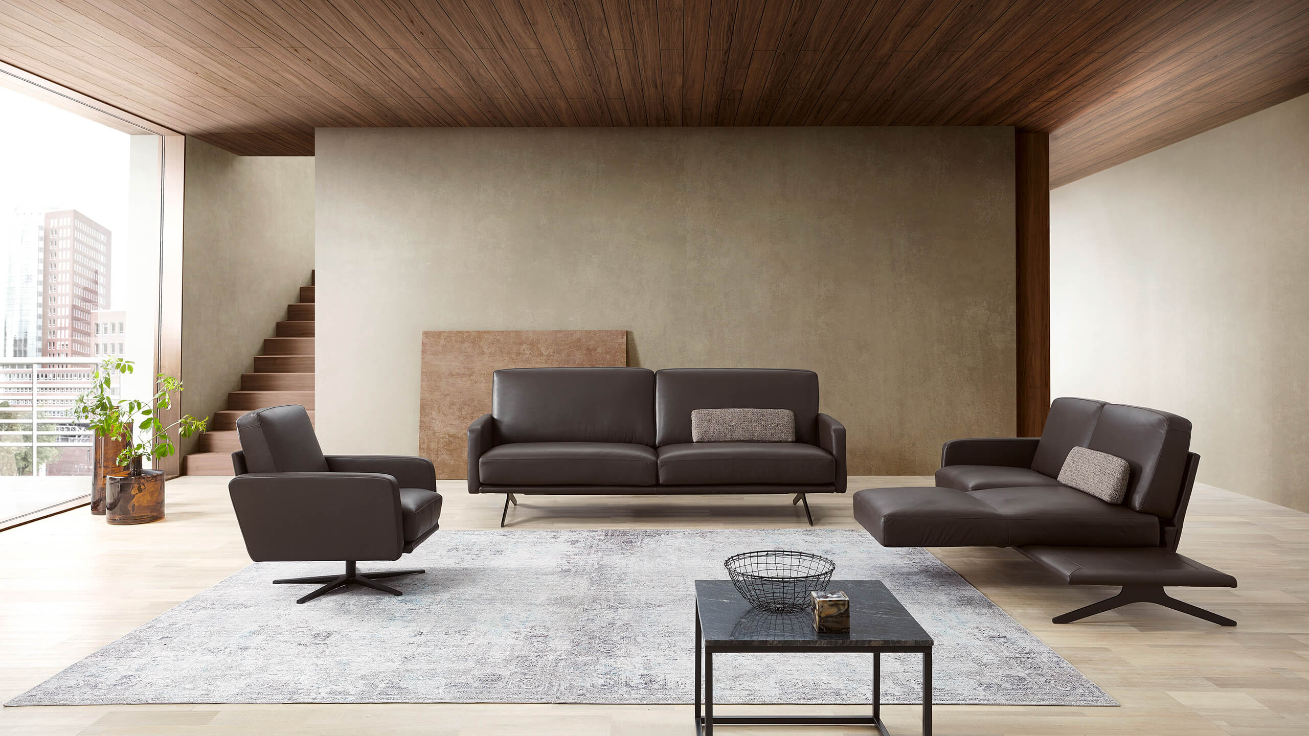 Cilia Sitzgruppe Leder braun mit Funktion