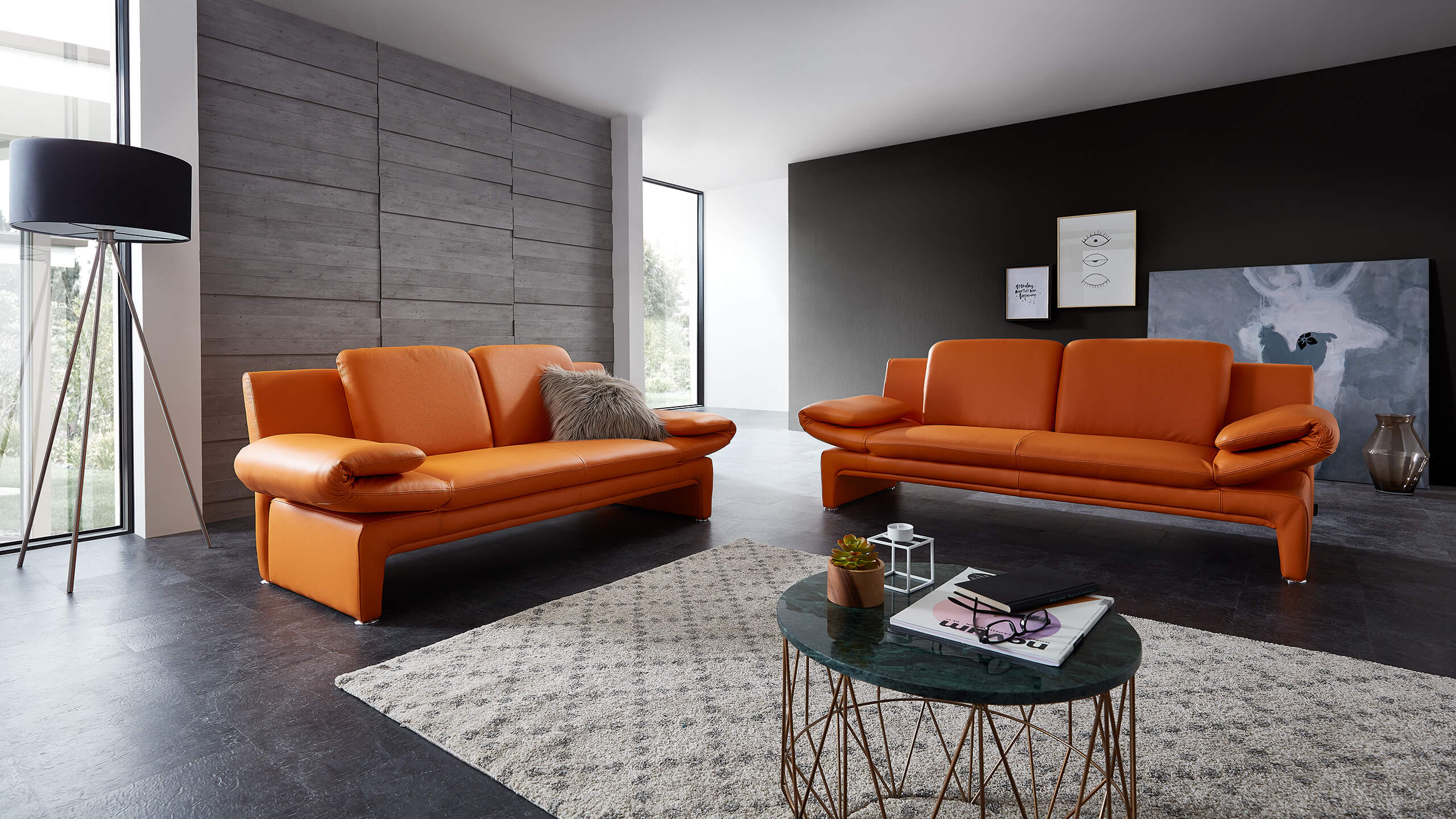 Paloma 2,5 Sitzer + 3-Sitzer Bezug Dickleder comfort Mandarin