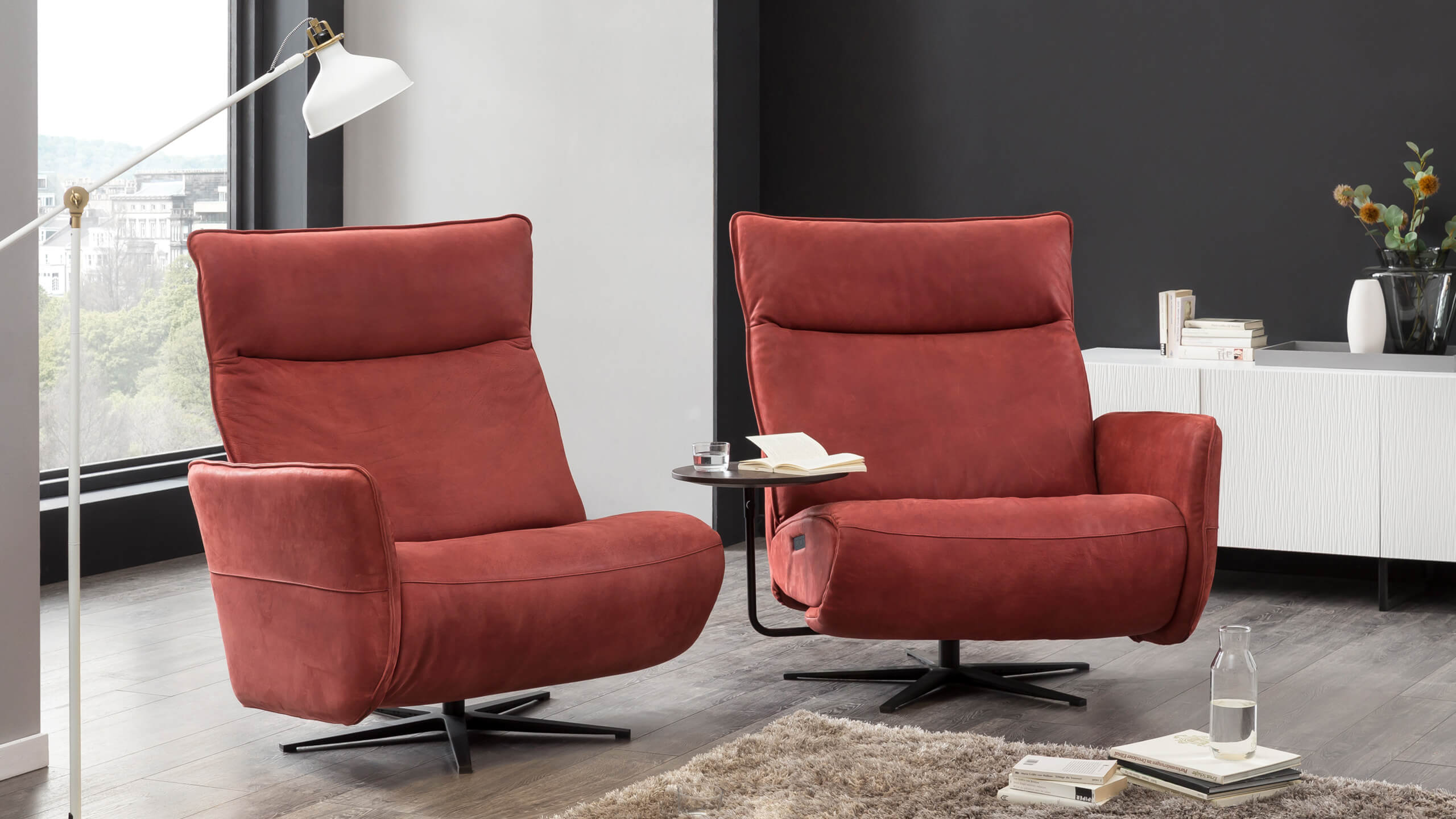 Lounger Sessel Duo in Nubukleder rot