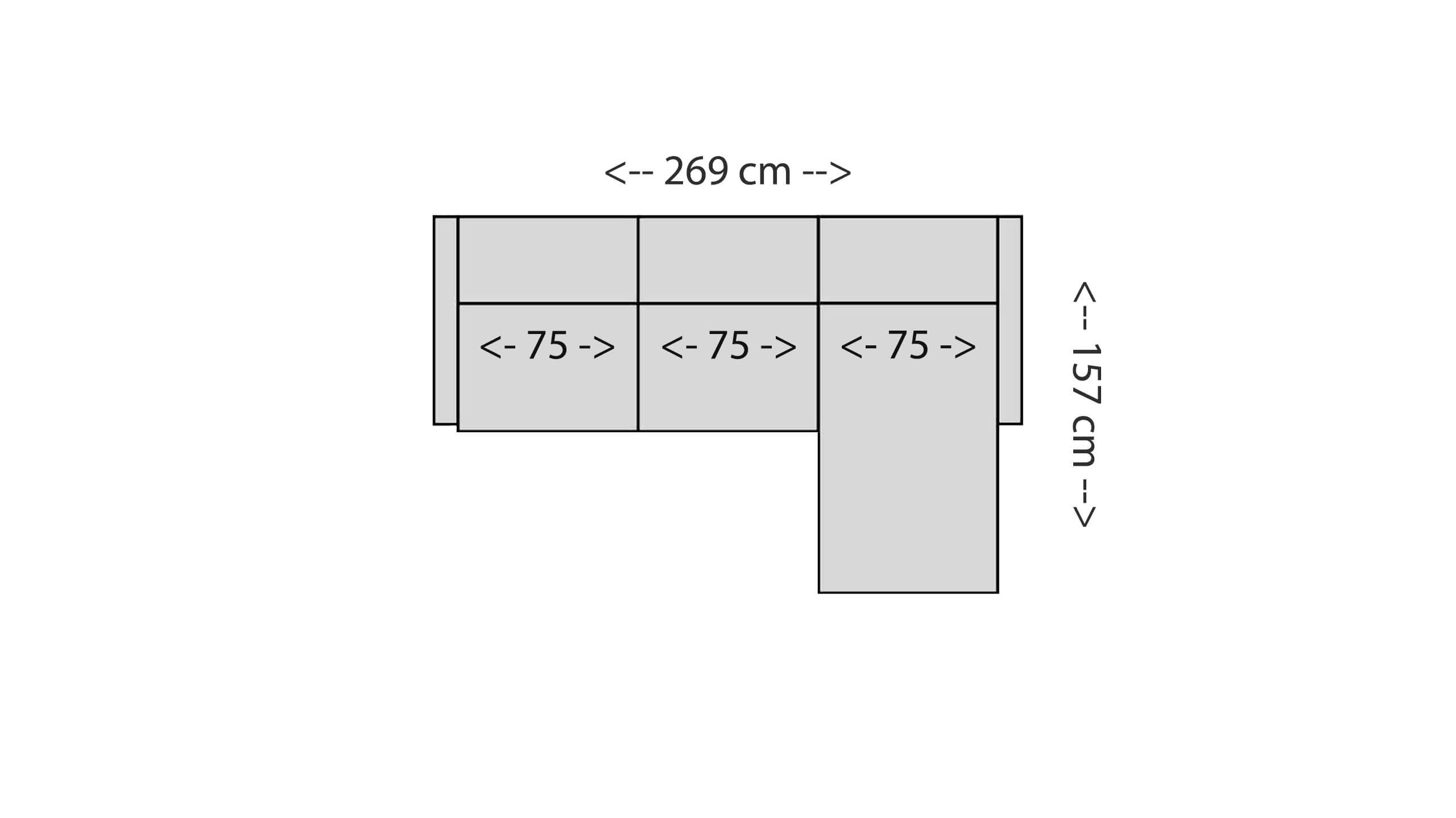 Claire Ecksofa 150 mit Longchair Skizze