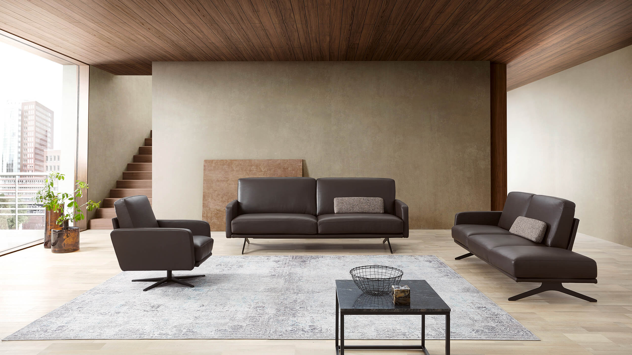 Cilia Sitzgruppe Leder braun im klassischen Stil