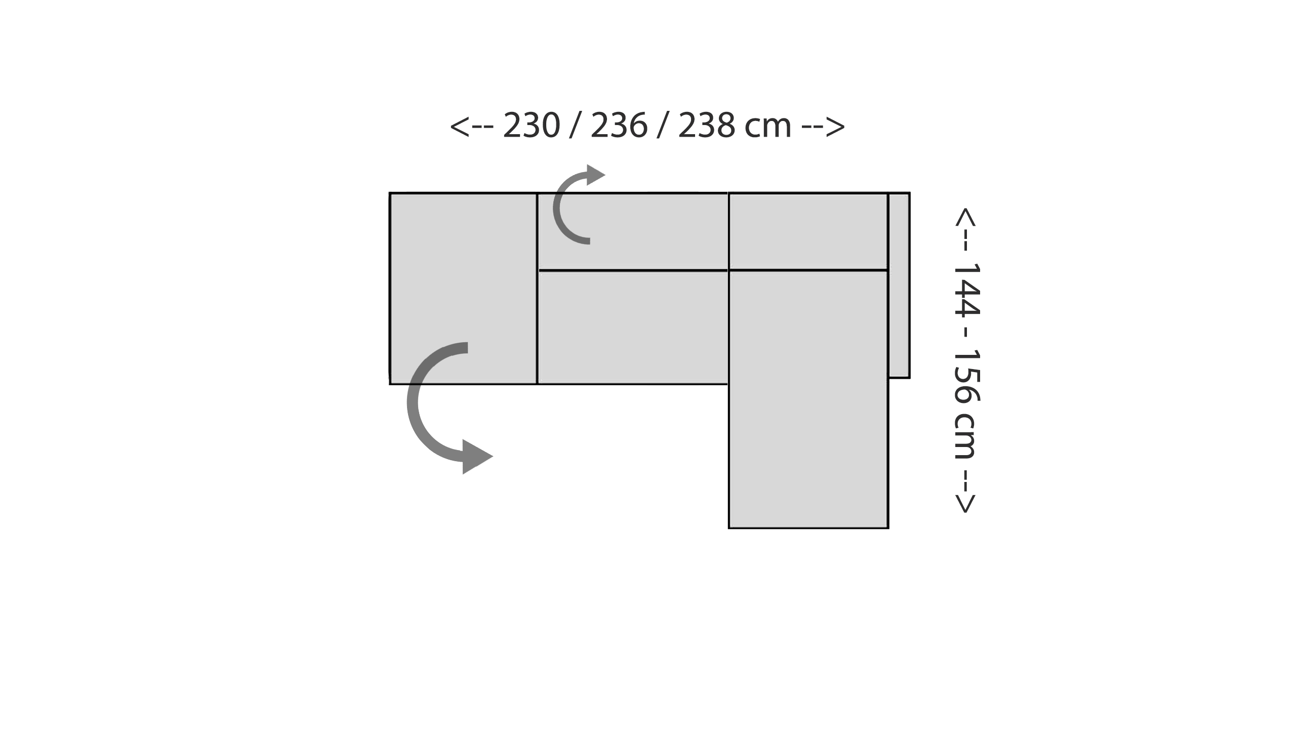 Typenplan Cilia Ecksofa mit Longchair 130