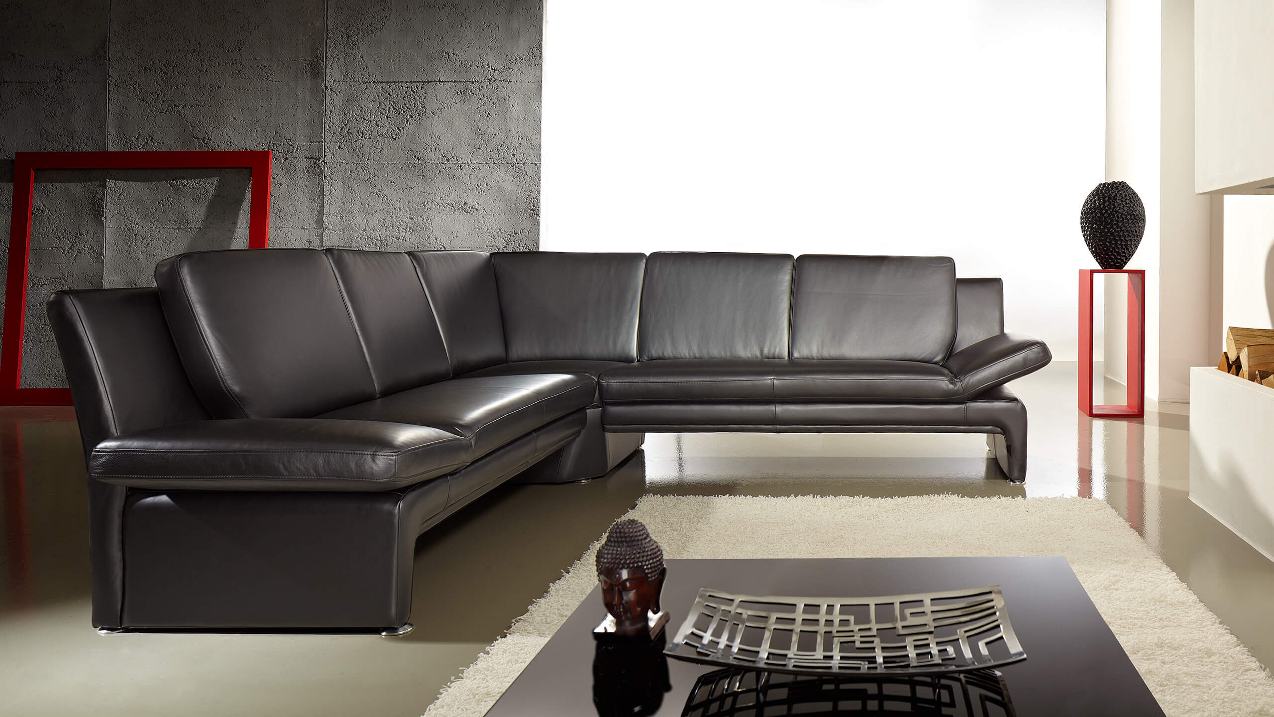 Cadiz Ecksofa Leder schwarz